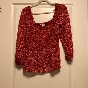 Size 2 Madewell- Smocked Red floral blouse- Worn 1 time!